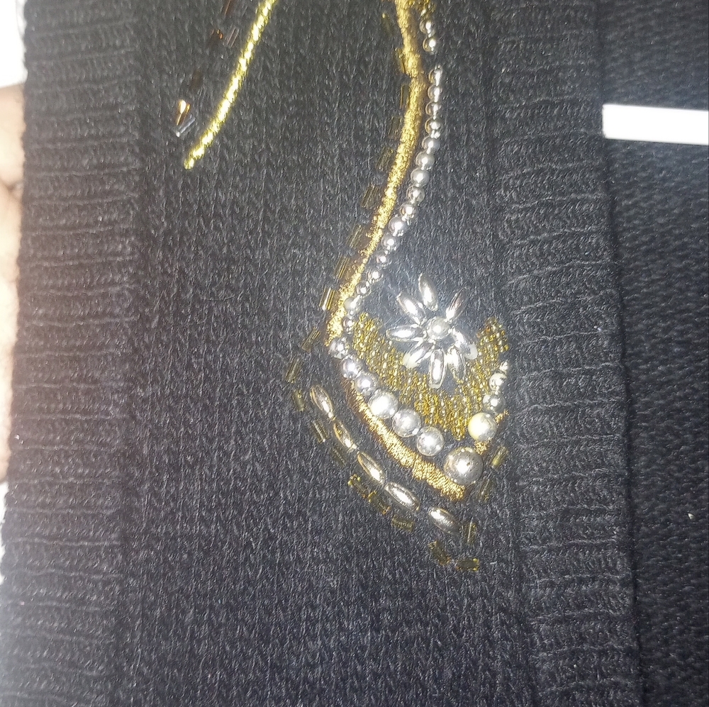 Ib Fission Hong Kong Made Knit In China Black Vest with Gold Silver Embroidery - Picture 6 of 9